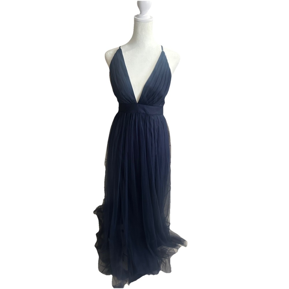 Windsor Navy Blue Tulle Spaghetti Strap Formal Evening Gown Size Small